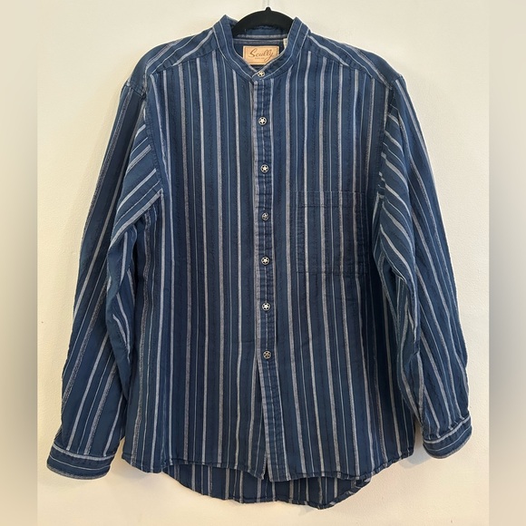 Scully RangeWear Blue Striped Star Button Western Frontier Shirt Cotton M - Picture 1 of 7